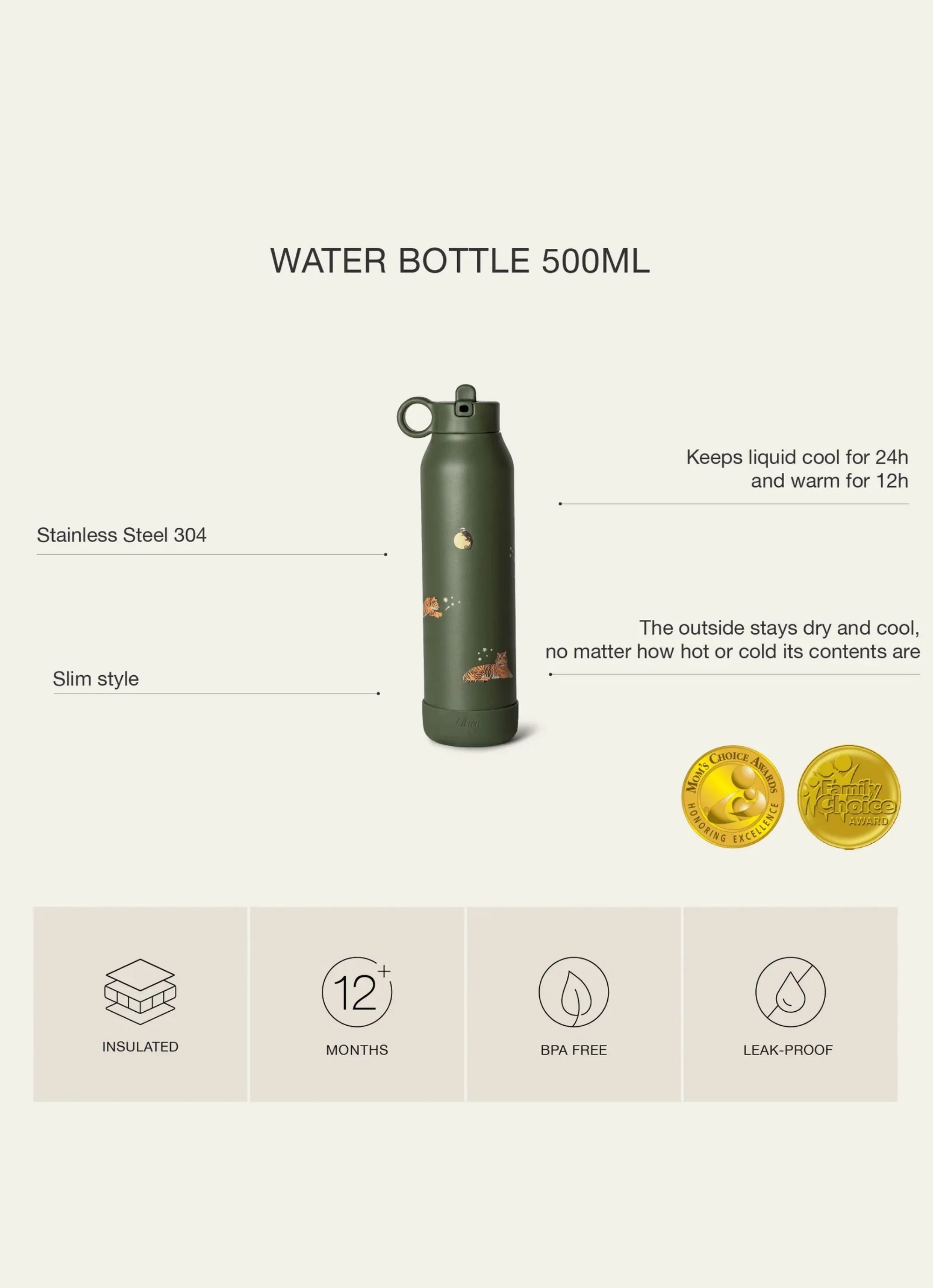 500ml Insulated Water Bottle - Tiger - Image 8