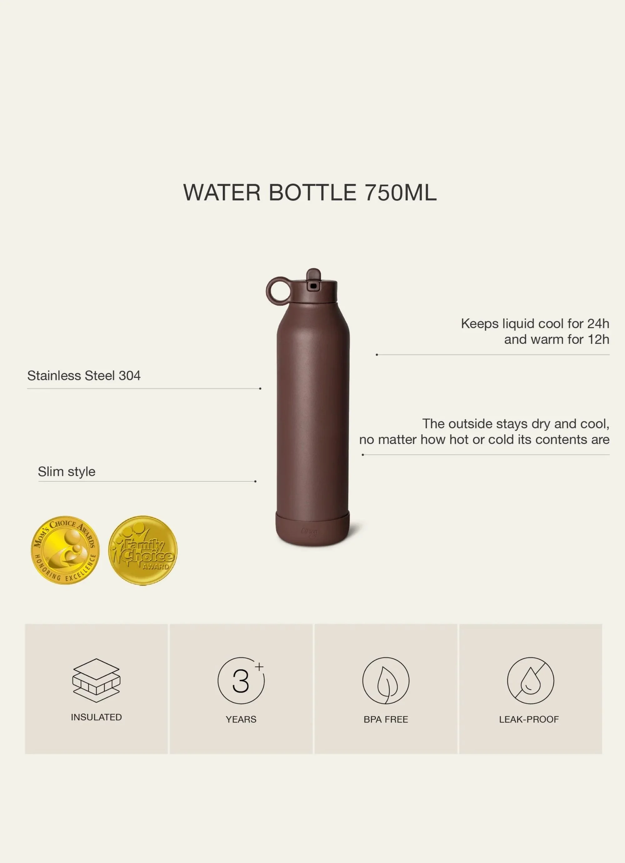 750ml Insulated Water Bottle - Caramel - Image 8