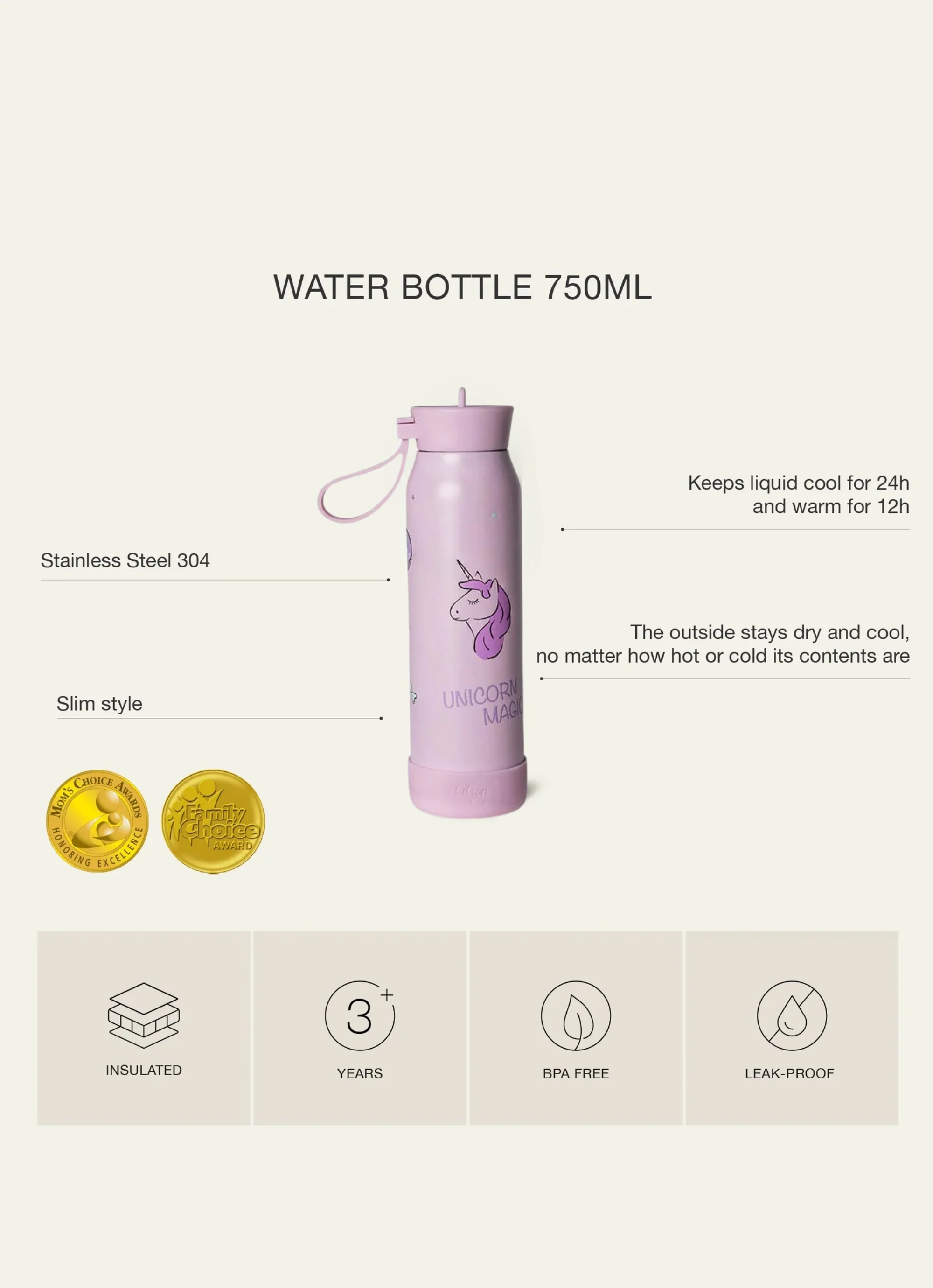 750ml Insulated Water Bottle - Stormy Unicorn - Image 8
