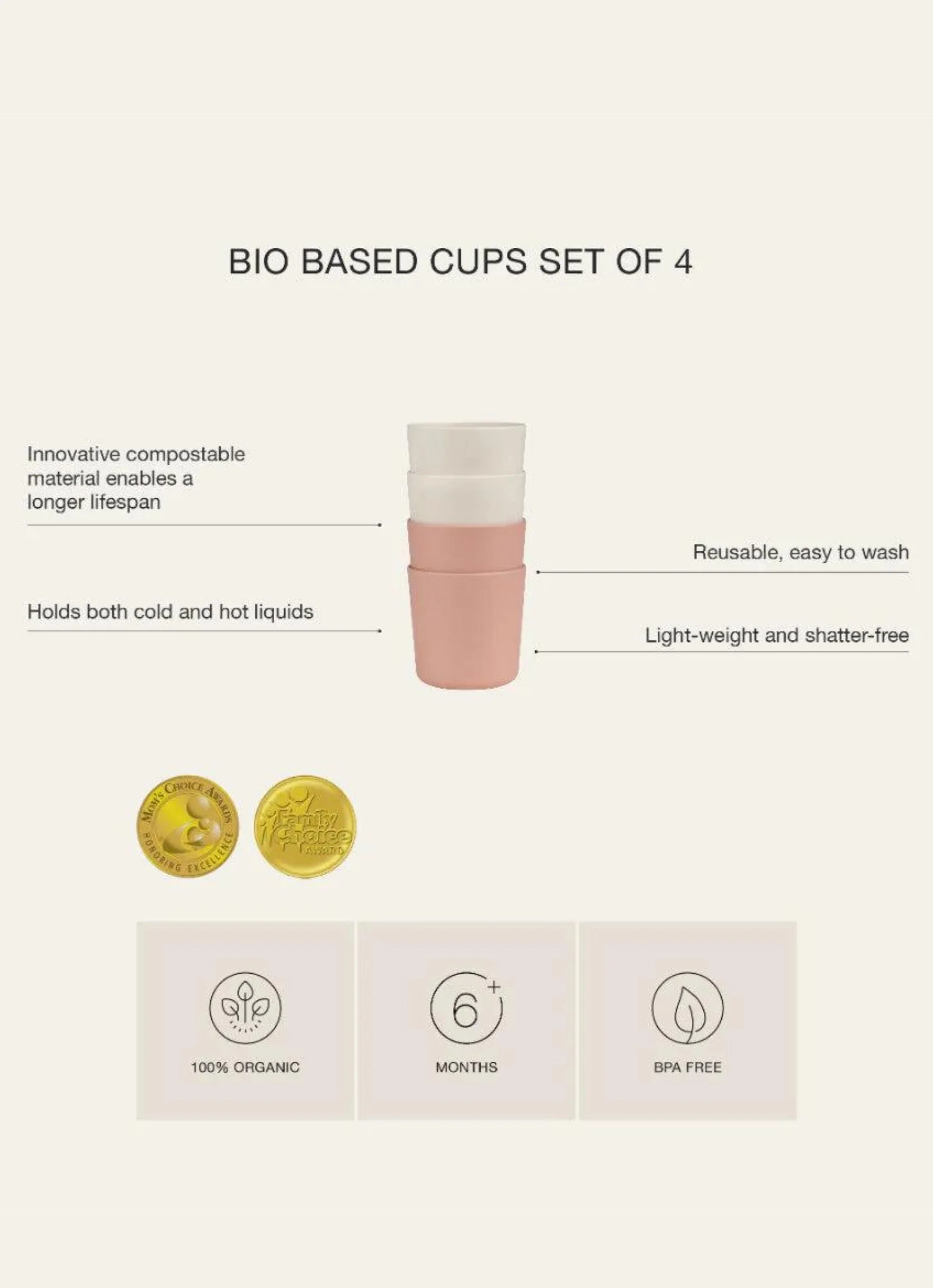 Eco Cups Set of 4 - Green/ Cream - Image 12
