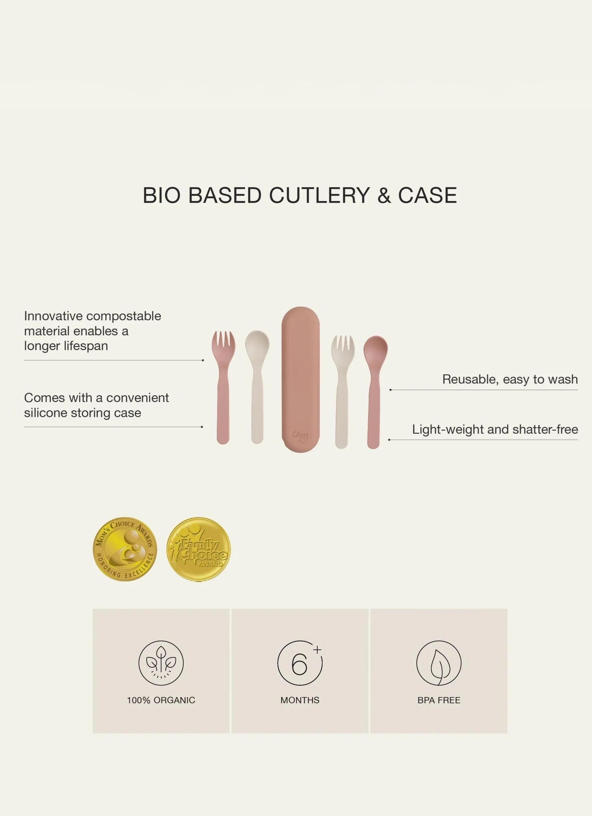 Eco Cutlery Set + Case in Green/ Cream - Image 9