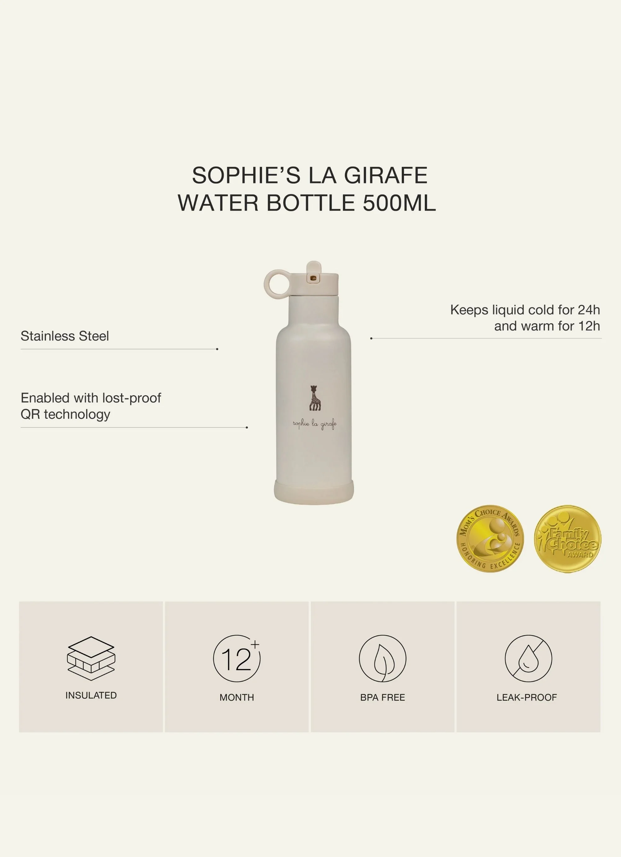 500ml Insulated Water Bottle - Sophie La Girafe - Image 8